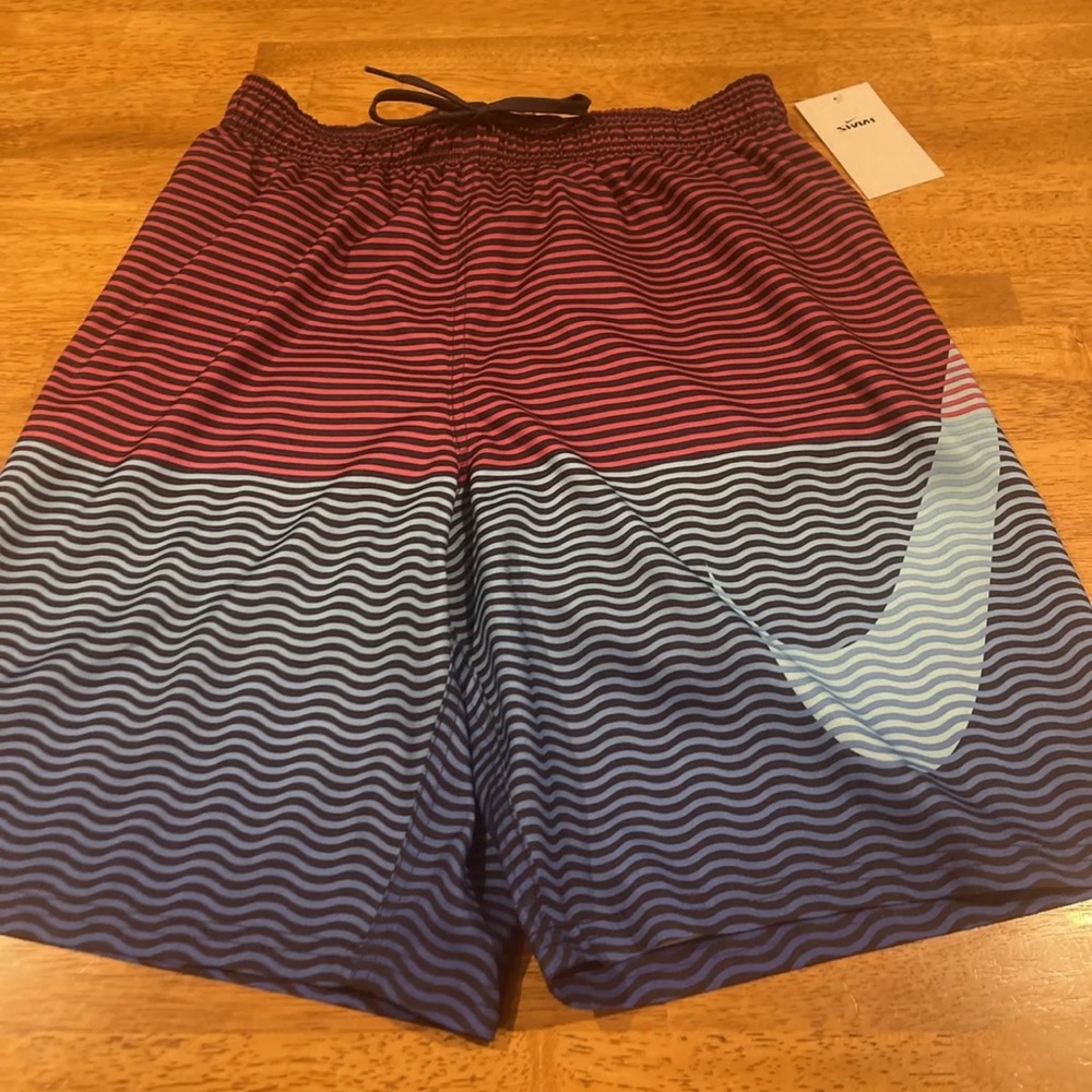 Nike Swim Men's Horizon Stripe 9" Medium Short Ghost Blue NESSC616 447 New Tags